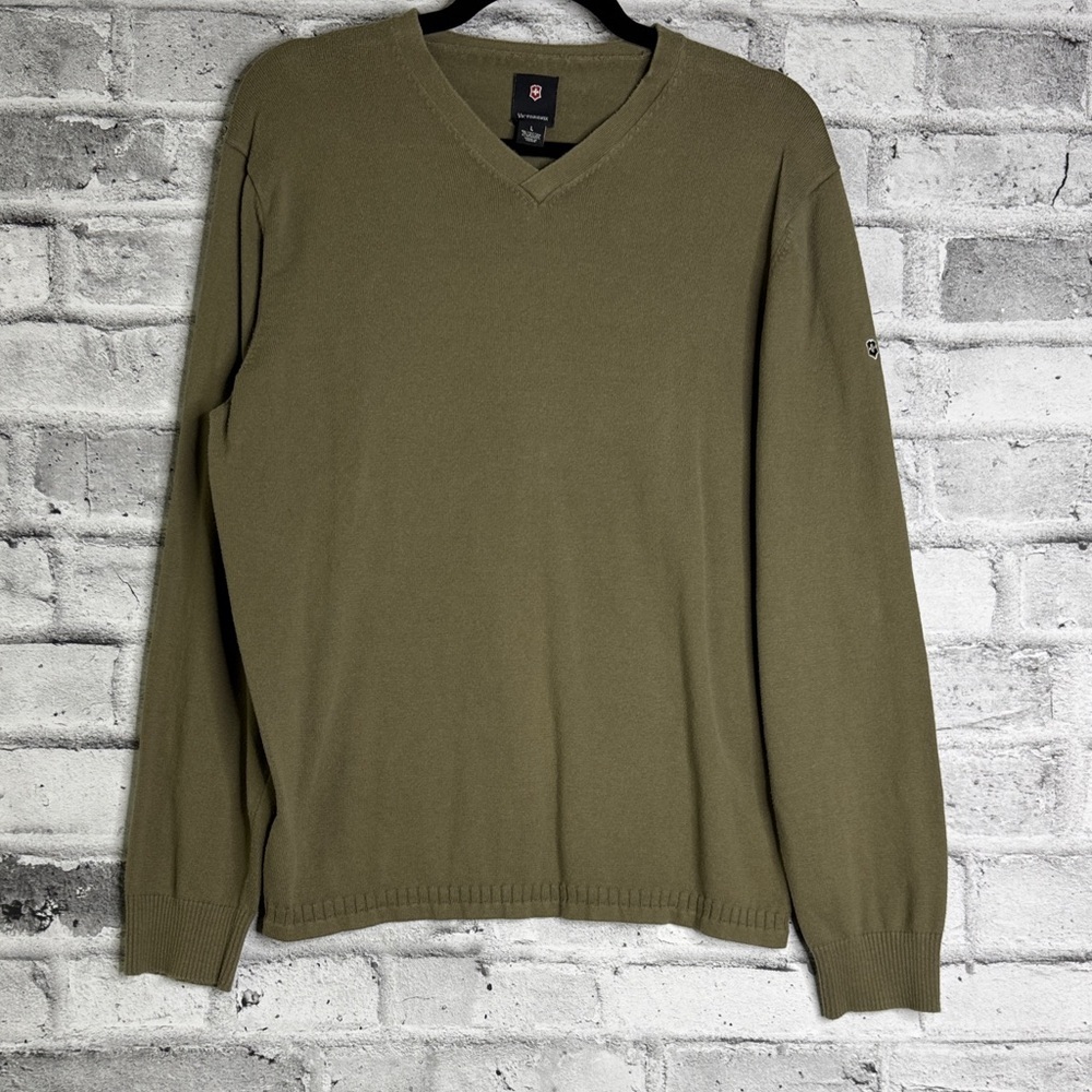 Victorinox Khaki V-Neck Men's Long Sleeve Sweater